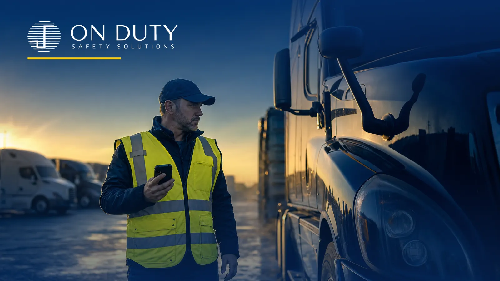 A driver walking a tractor-trailer inspection